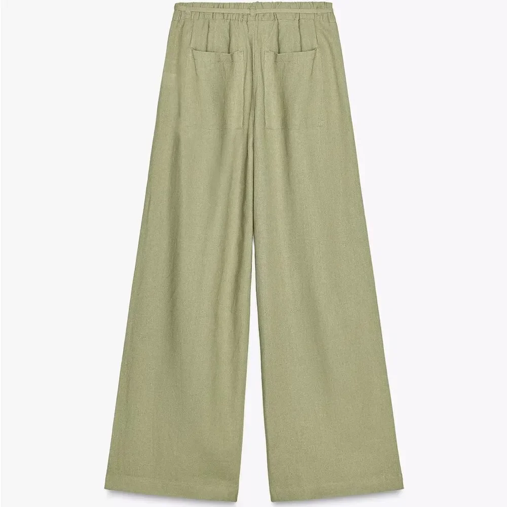 ZARA WIDE LEG LINEN PANTS WITH BELT